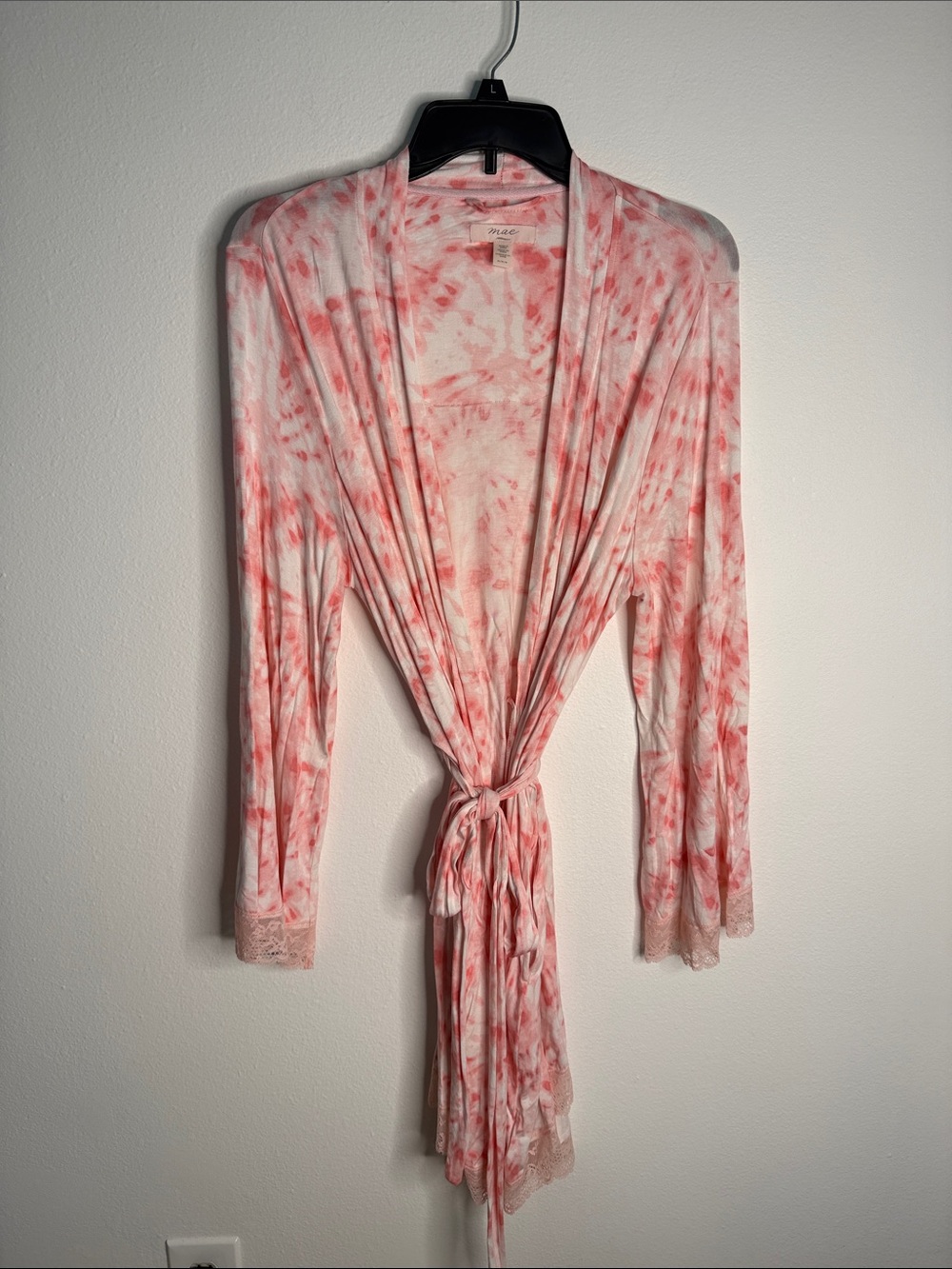 Mae Pink White Tie-Dye Lace Trim Robe Cover-Up Size M NWT Boho Lounge